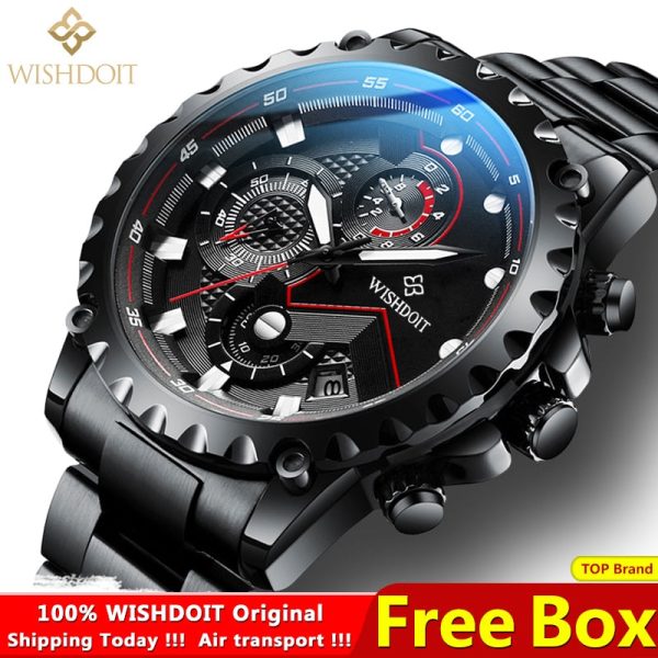 100%Original WISHDOIT Watch for Men TOP Brand Waterproof Sports Stainless Steel Chronograph 2022New Fashion Luxury wrist watches Fashion