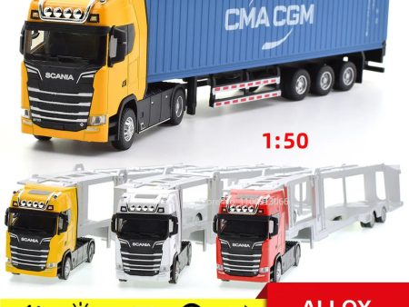 1:50 Simulation Alloy Diecast Large Truck Head Model Container Toy Pull Back Sound Light Engineering For Discount