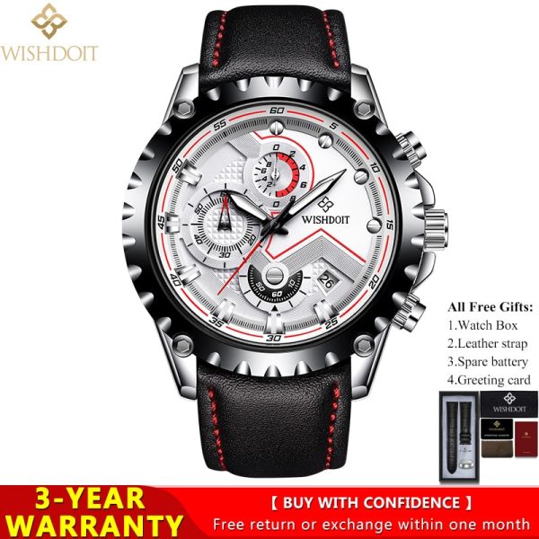 100%Original WISHDOIT Watch for Men TOP Brand Waterproof Sports Stainless Steel Chronograph 2022New Fashion Luxury wrist watches Fashion