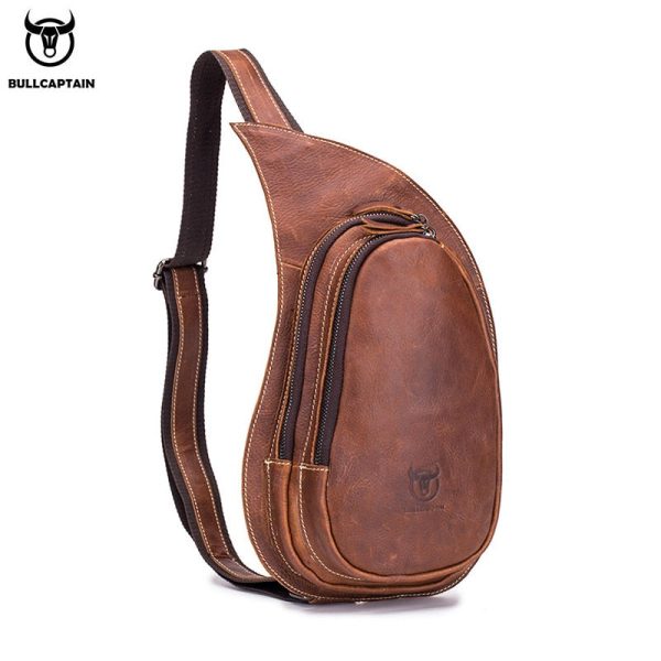 BULLCAPTAIN Leather Crossbody Bag Men Crazy Horse Leather Chest Bags New Fashion Multi-function card bag's mobile phone bages Supply