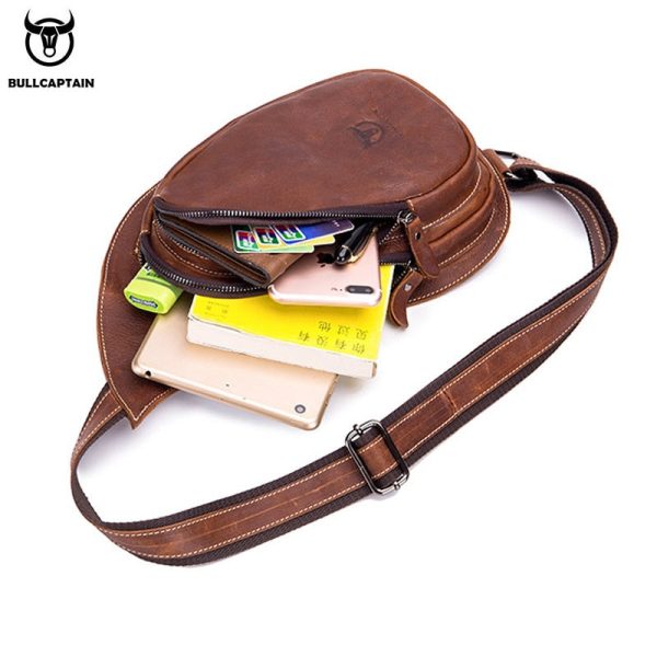 BULLCAPTAIN Leather Crossbody Bag Men Crazy Horse Leather Chest Bags New Fashion Multi-function card bag's mobile phone bages Supply