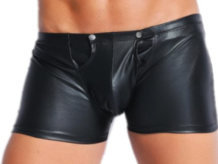 YSMARKET PU Faux Leather Lingerie Sexy Tight Mens Underwear Briefs Zipper Open Crotch Boxers Drawstring Hotpants E6739 Online Hot Sale