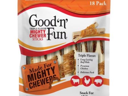 Good  N  Fun Triple Flavor Mighty Chew Sticks Beef Chicken Pork 18 Count Hot on Sale