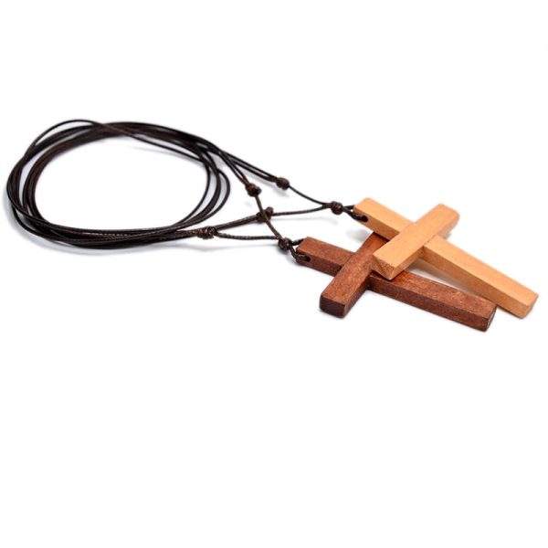 MX001 Catholic Cross necklace Jesus Christ pendant Choker Retro Jewelry style Natural wood necklace Wholesale Amulet on Sale