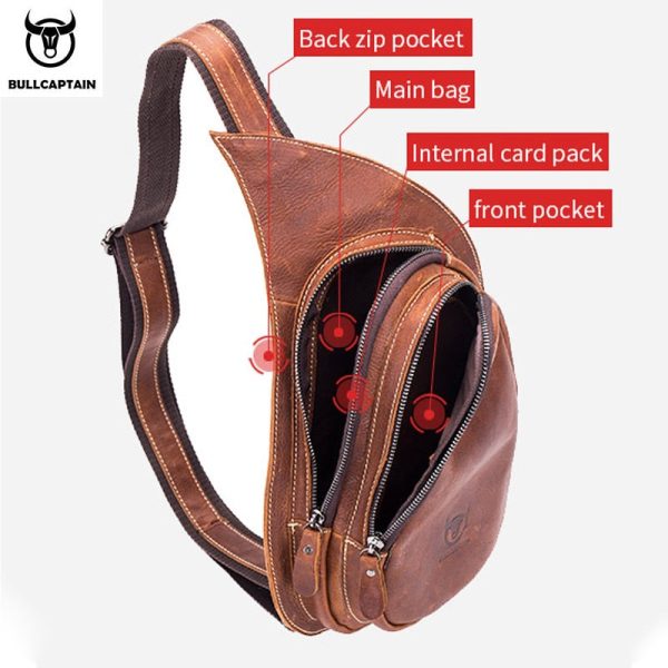 BULLCAPTAIN Leather Crossbody Bag Men Crazy Horse Leather Chest Bags New Fashion Multi-function card bag's mobile phone bages Supply