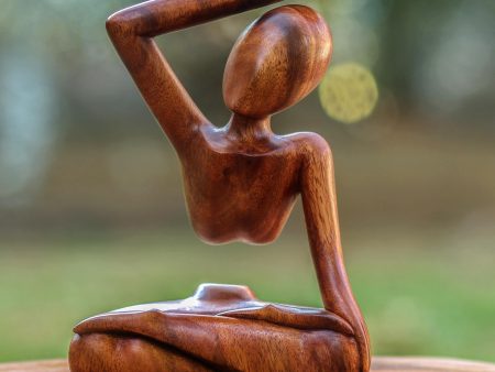 Brown Suar Wood Yoga Sculpture on Sale