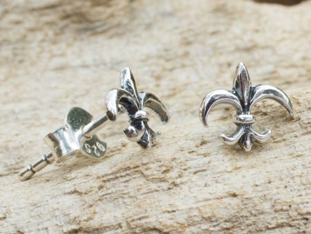 Silver  Fleur-de-lis  Stud Earrings Discount