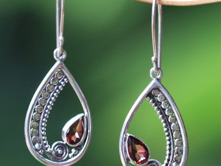 Garnet & Sterling Silver Dangle Earrings For Discount