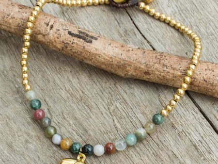 Elephant Agate Brass Beaded Anklet Online Sale