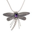 Dragonfly Amethyst & Sterling Silver Pendant Necklace For Discount