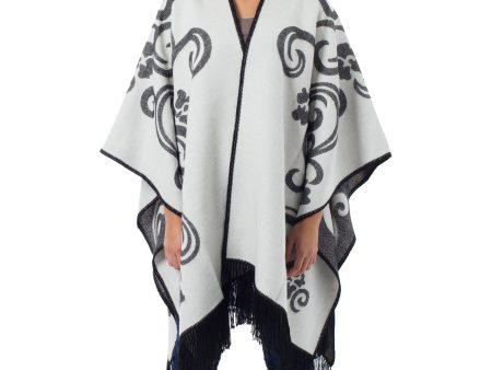 Reversible White & Grey Alpaca Ruana Poncho Online