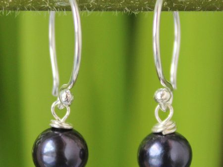 Silver and Black Pearl Dangle Earrings Online Sale