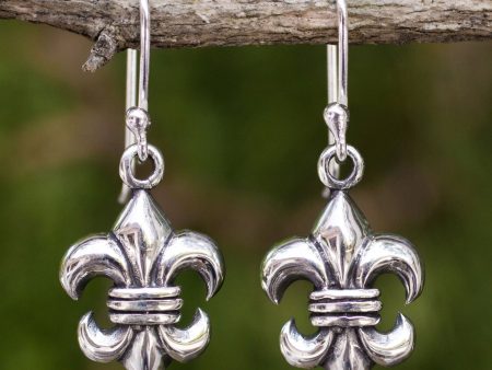 Sterling Silver Fleur-de-lis Dangle Earrings Fashion