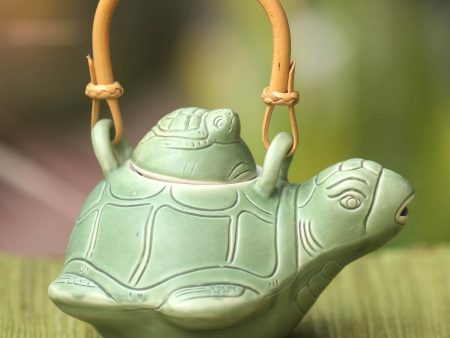 Sea Turtle Mother and Child Green Ceramic Teapot on Sale