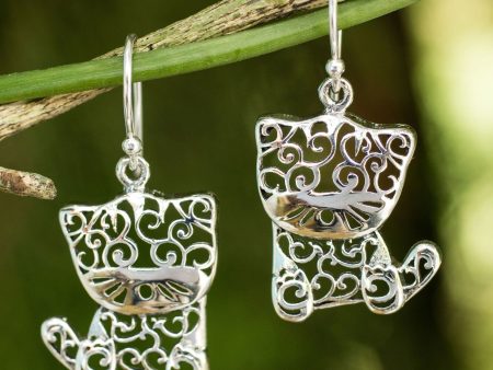 Filigree Kitten Sterling Silver Earrings Online