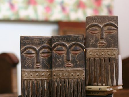 Ashanti Nyansa Hand Carved Wood Comb Sculptures - Set of 3 Online Sale