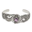 Amethyst & Silver Floral Paisley Cuff Bracelet For Sale