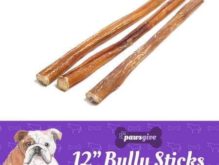 PawsGive 12  Bully Sticks for Dogs from Grass Fed Free Range Cattle For Sale