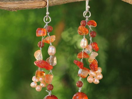 Pearl & Carnelian Beaded Earrings Cheap