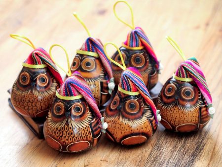 Christmas Owls Gourd Ornaments - Set of 6 Hot on Sale