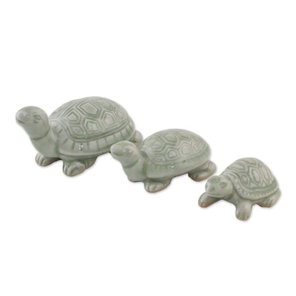 Celadon Ceramic Turtle Sculpture Set on Sale